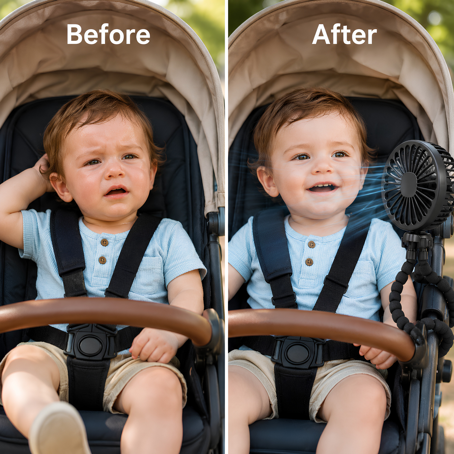 BreezeBuddy™ 3-in-1 Portable Stroller Fan